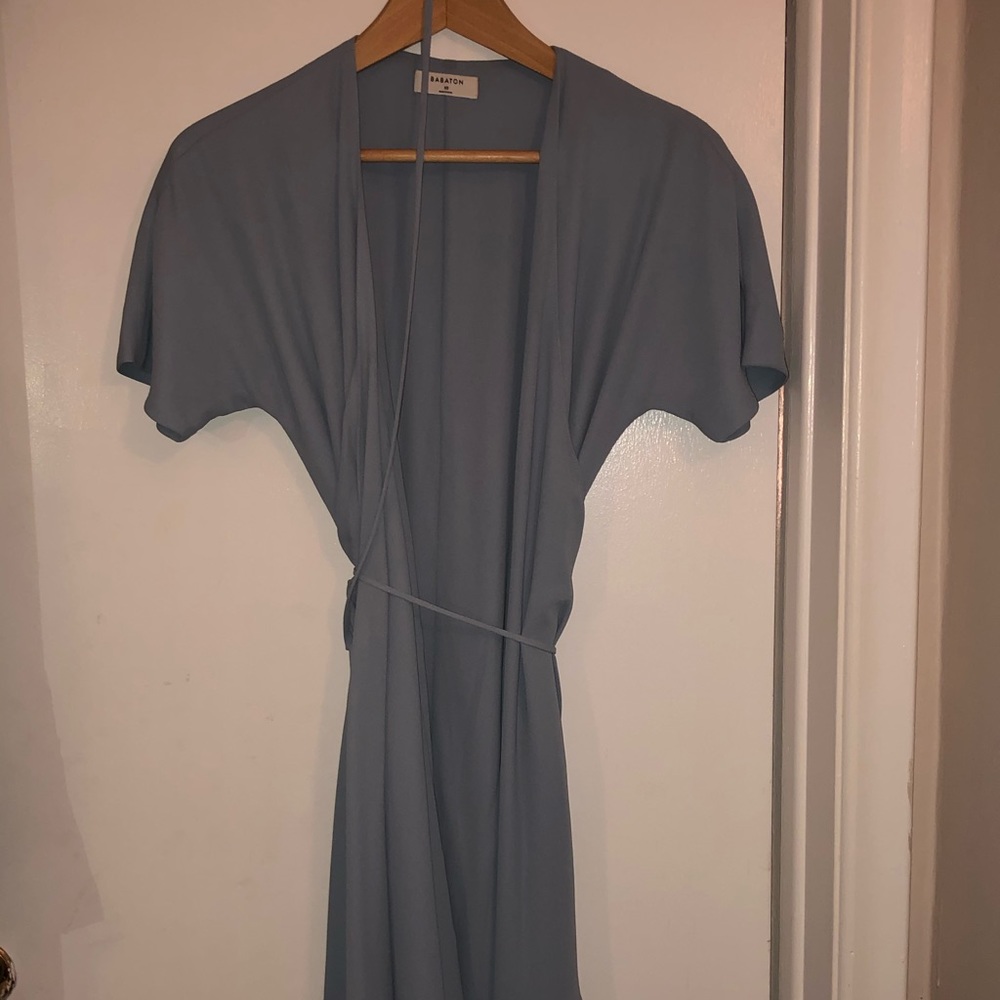 Babaton wrap dress in pale blue